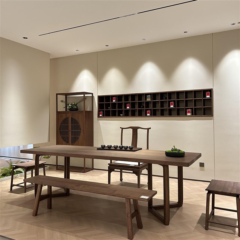 新中式茶桌椅组合禅意实木办公室休闲民宿茶台黑胡桃Z白蜡木茶桌