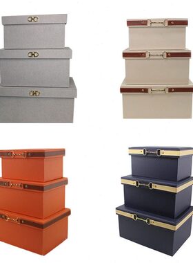 样板间衣帽间收纳箱皮质盒衣柜茶几软装饰品橙色摆件组合搭配套装