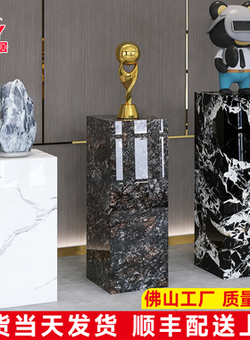 大理石纹雕塑工艺品岩板摆v件底座展示台酒店展厅会所客厅装饰摆