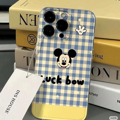 格子米奇适用苹果iPhone16e手机壳新款15promax卡通14透明13/12mini软硅胶男女xr全包xs防摔7/8plus可爱外壳