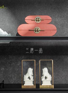 新中式书房茶室开 放格柜摆件样板间书架客厅电视壁龛高级感软装