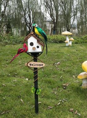 户外木质鸟窝装饰花园庭院阳台布置院子别墅门口造景鸟屋地插摆件