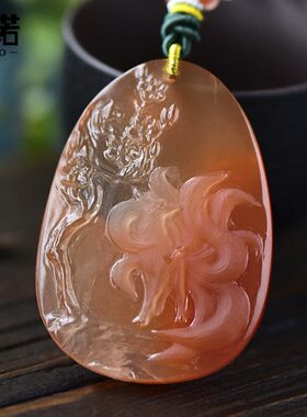 天然红兔毛九尾狐吊坠红水晶项链狐狸毛衣链饰品20224本命年礼物