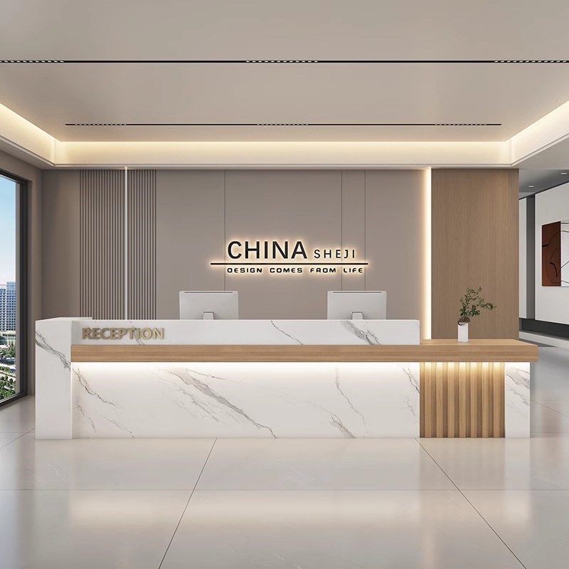 烤漆现代简约酒店大堂公司前台接待G台美容院收银台培训机构吧台