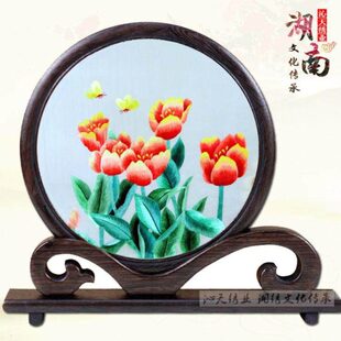 手工刺绣湘绣双面绣成品郁金香公司会议特色创意新中式小摆件礼物