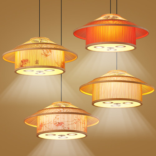 火锅店包厢带竹编灯笼吊灯中式饭店包间店铺民宿竹签房子灯具