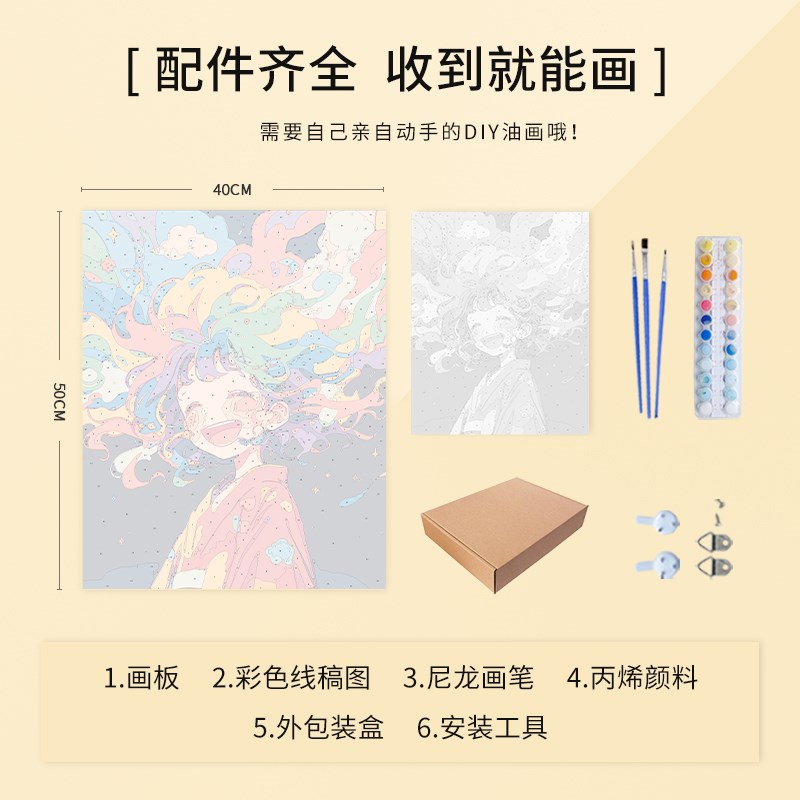 色彩艺术 数字油画手绘diy画画填色丙烯水彩涂色填充装饰画图片