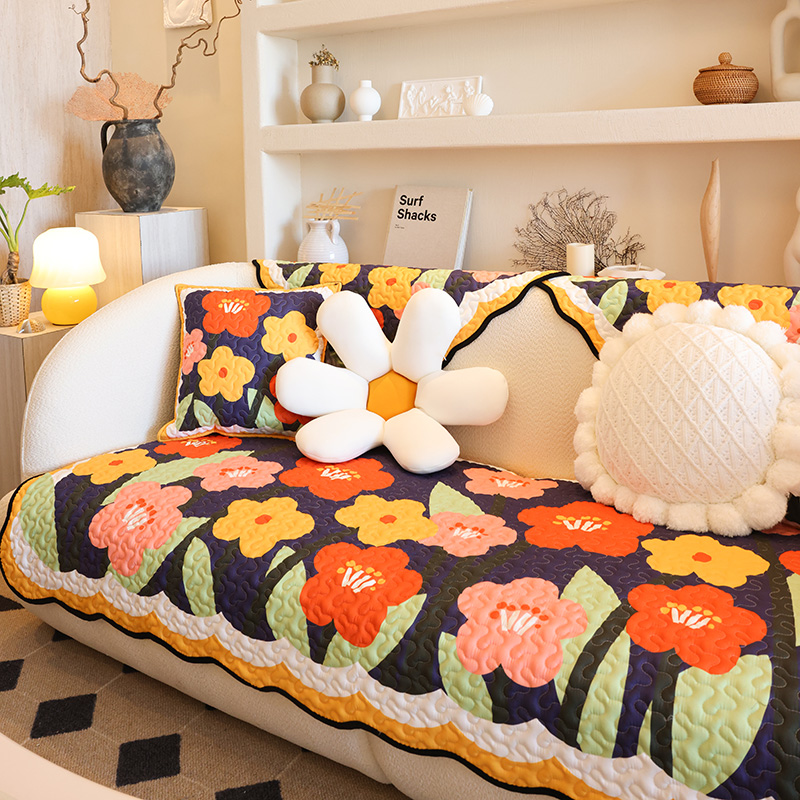 田园小花四季通用沙发垫简约现代客厅布艺皮防滑沙发巾机洗不起球