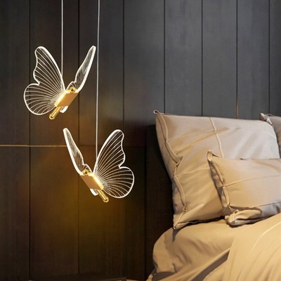 蝴蝶小吊灯现代单头智能语音卧室床头吧台背景墙长吊灯