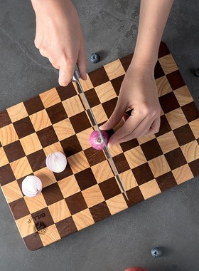 ill.F橡胶木棋盘格菜板家用实木水果粘板砧板水果板