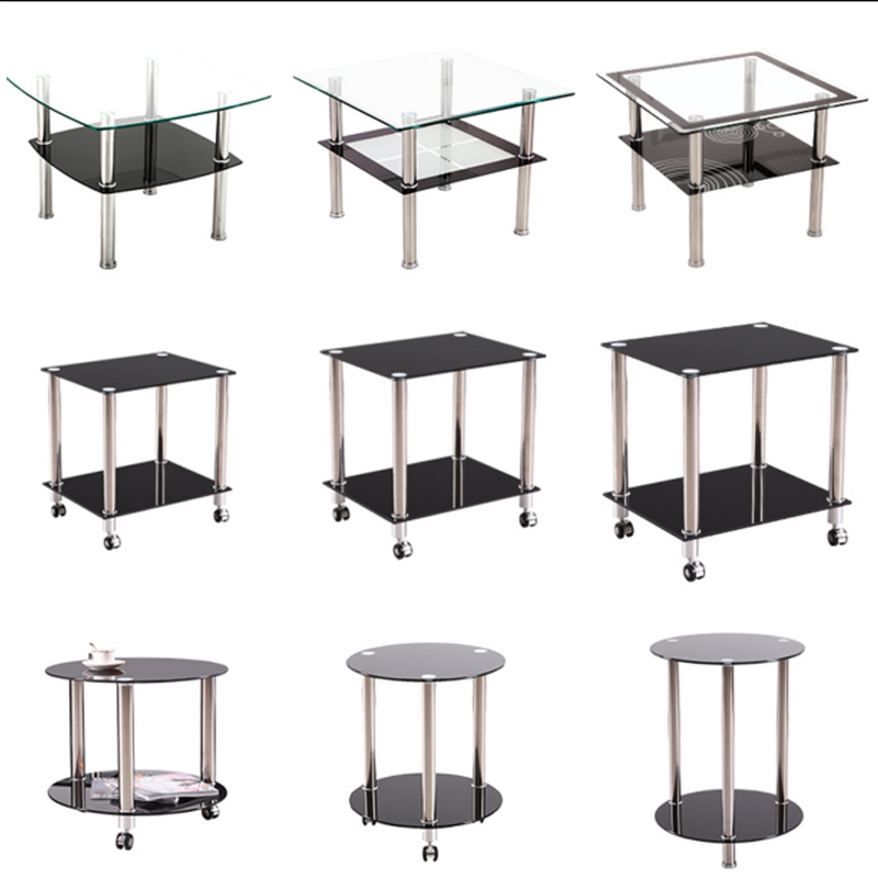 钢化玻璃小茶几圆形创意家用客厅小户型正方形茶桌不锈钢桌子