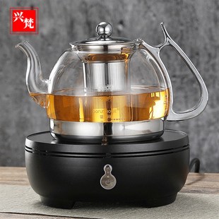 电磁炉烧水壶玻璃l茶壶耐热家用煮水泡茶壶不锈钢过滤平底茶壶