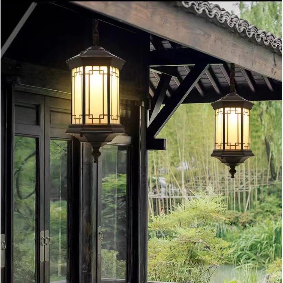 太阳能户外吊灯新中式庭院灯游廊灯复古凉亭灯室内太阳能公园路灯