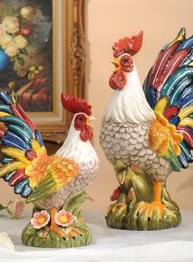 方亚欧式陶瓷彩色大公鸡五谷丰登乔迁家居摆设办公室装饰品摆件