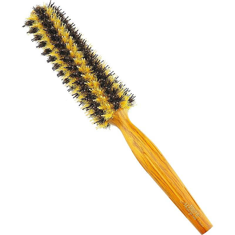 玛尼卡梳子卷发梳猪鬃毛梨花木内扣圆滚梳子发廊专业耐高温卷梳女