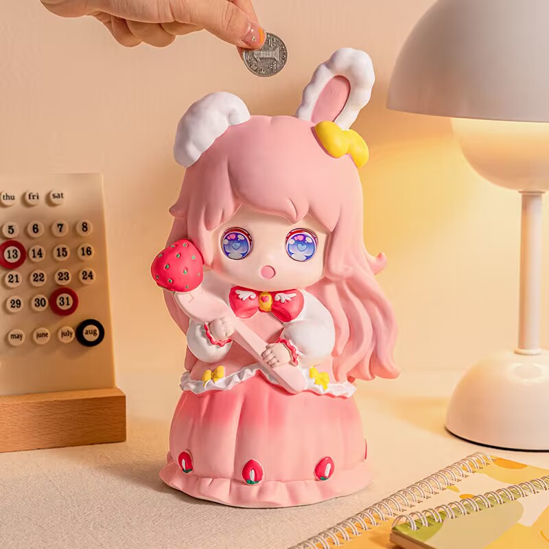 新款春日少女存钱罐儿童涂鸦彩绘手绘色卡通石膏像娃娃乳胶模具