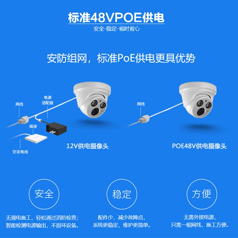 半球监视镜头0万POE带音频网路室内高清适用海康夜视全彩 彩摄像