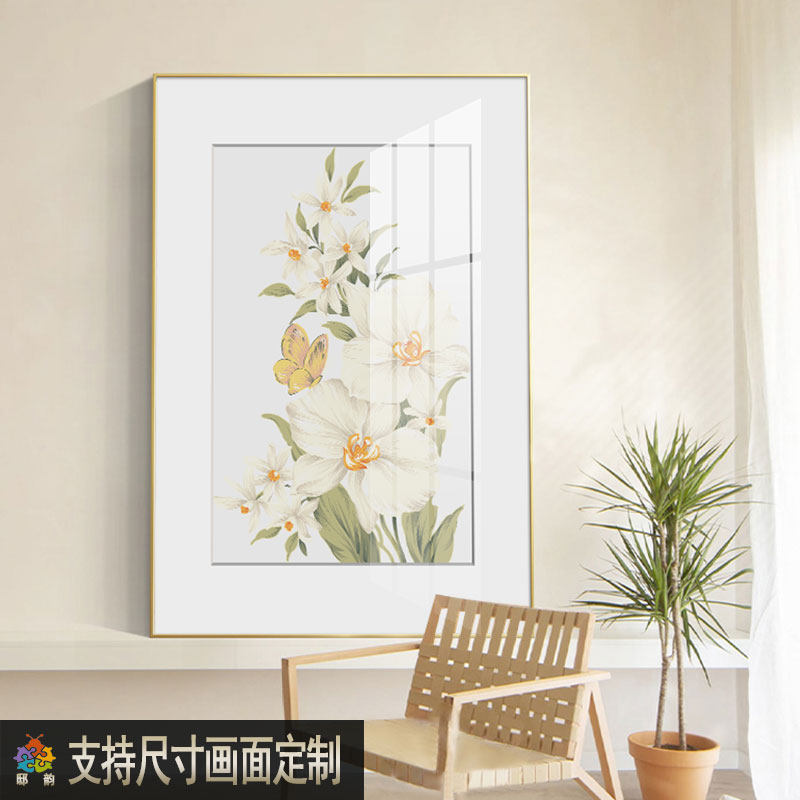 奶油风客厅软装挂画民宿酒店背景墙壁画卧室床头油画布装饰画竖款