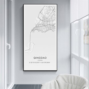 城市地图玄关装饰画大幅画走廊通道客厅金属现代挂画