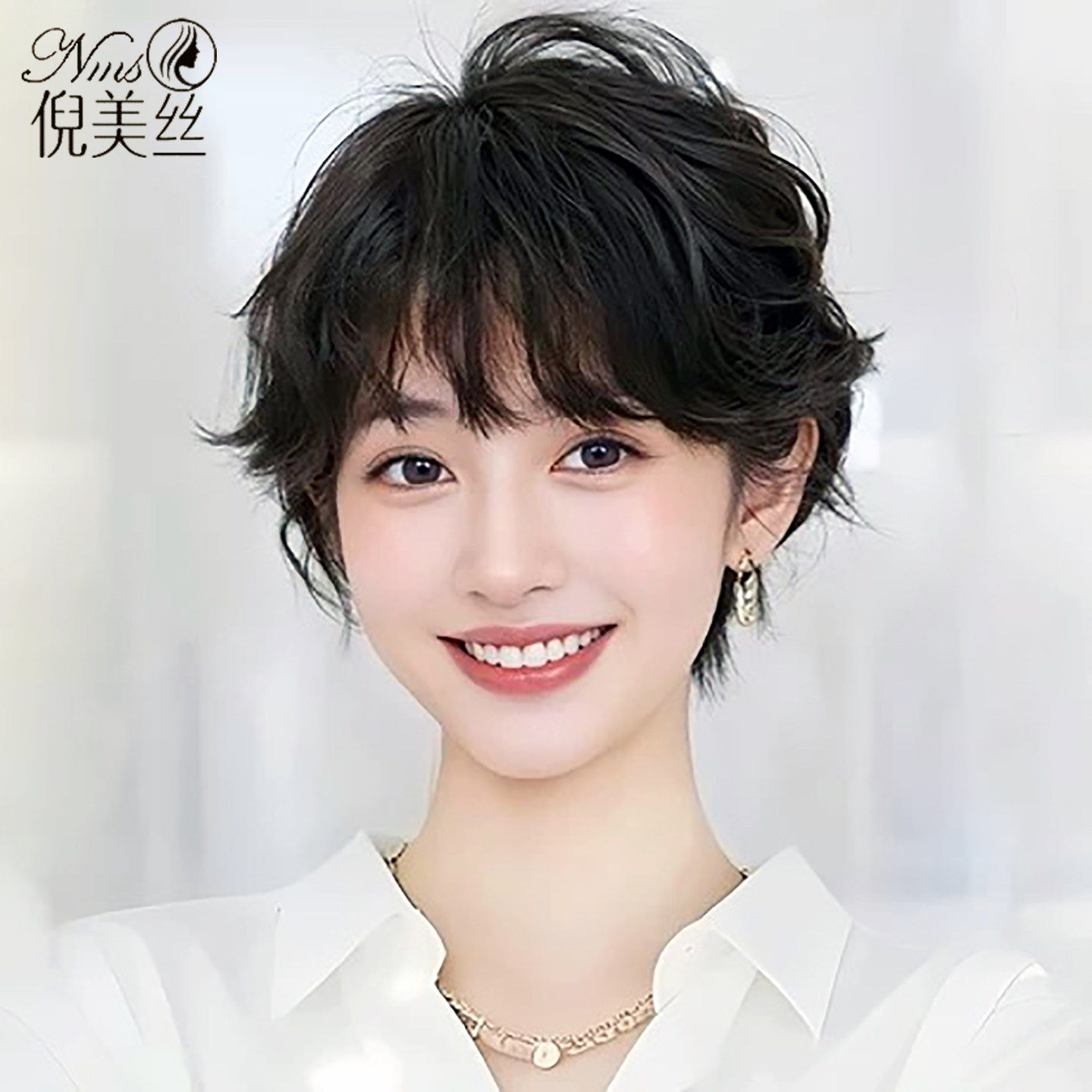 短发假发女全头套蓬松修脸短卷发真人发丝日常自然卷发整顶假发套