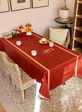 爱奇葩 骏马红色桌布桌垫高级茶几餐桌垫客厅布艺防水桌面保护垫