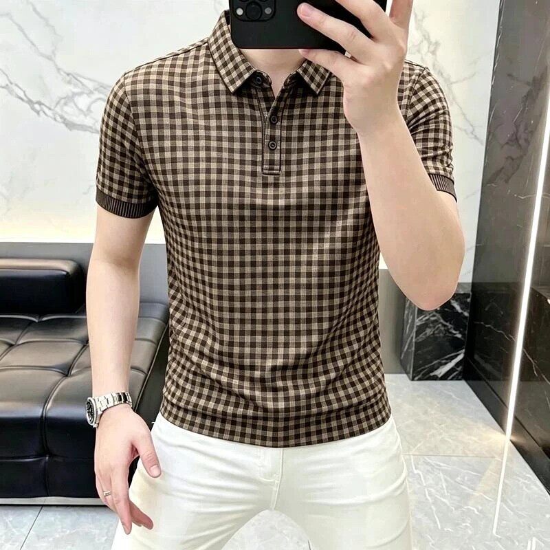 曜世绅章2轻奢夏季男士短袖POLO衫格子时尚百搭半袖T恤上衣潮