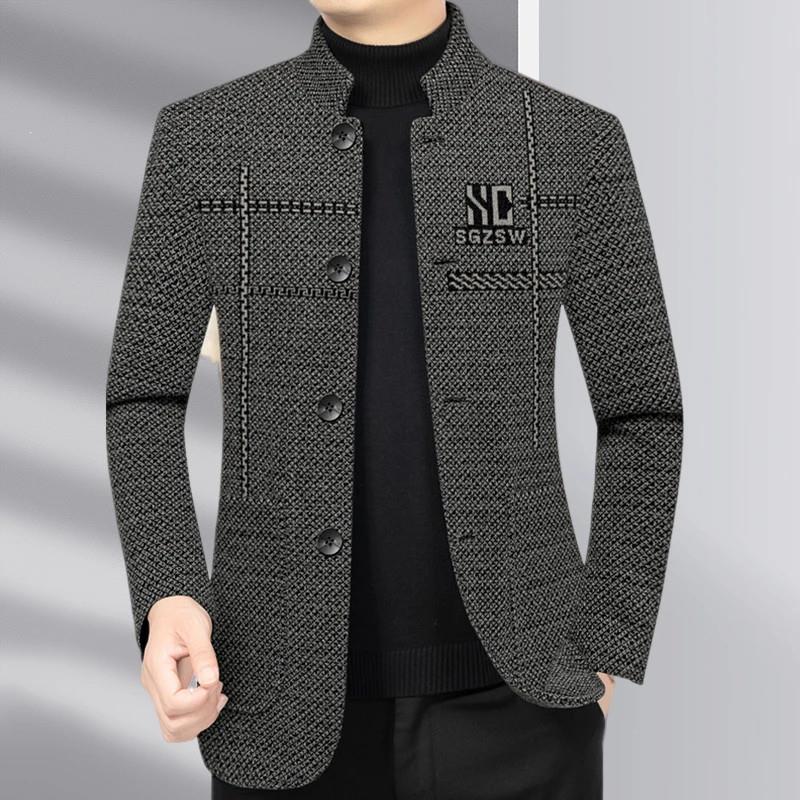 陆海良品陆海丰毛呢大q衣外套男式秋季商务休闲立领加绒免烫中山