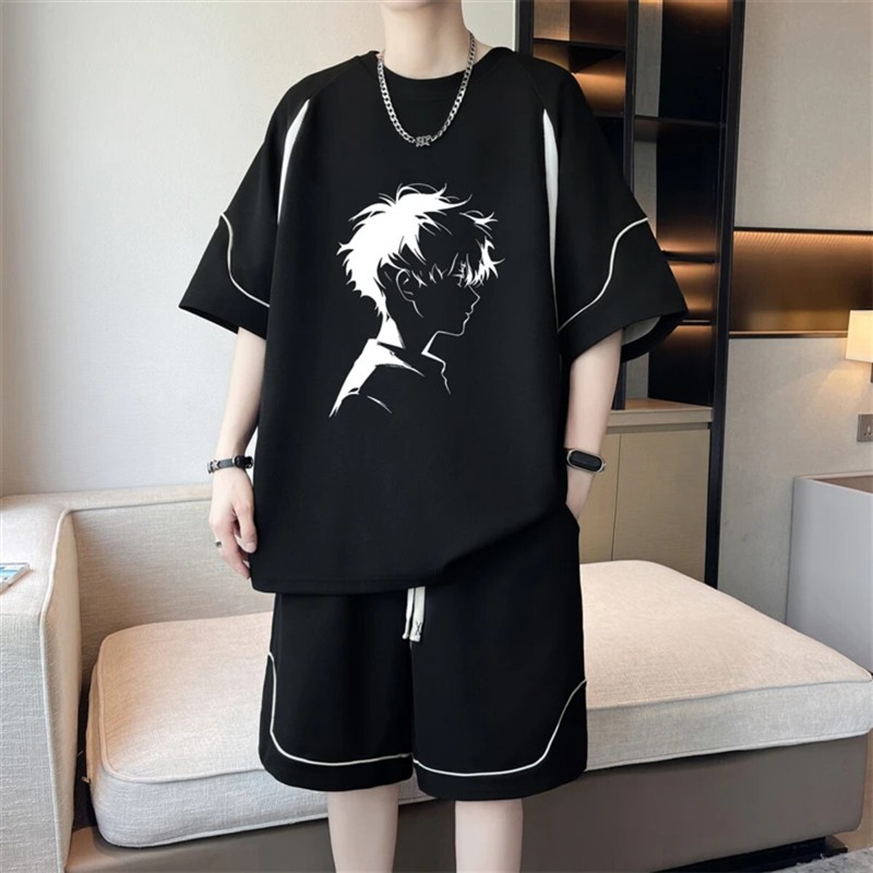 简奢生活百货铺4冰丝短袖t恤套装男孩新款休闲运动衣服青少年夏装