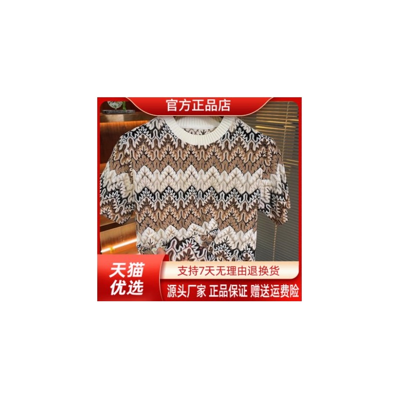 优品轻奢欧货专柜轻奢夏季新款男士镂空圆领潮流透气短袖T恤宽松