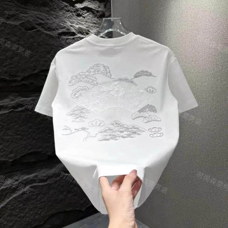 师凯服饰男士设计感清新文艺古风立体雕花百搭短袖男T恤,男装,T恤,淘宝优惠券,粉丝福利购,淘宝优惠卷