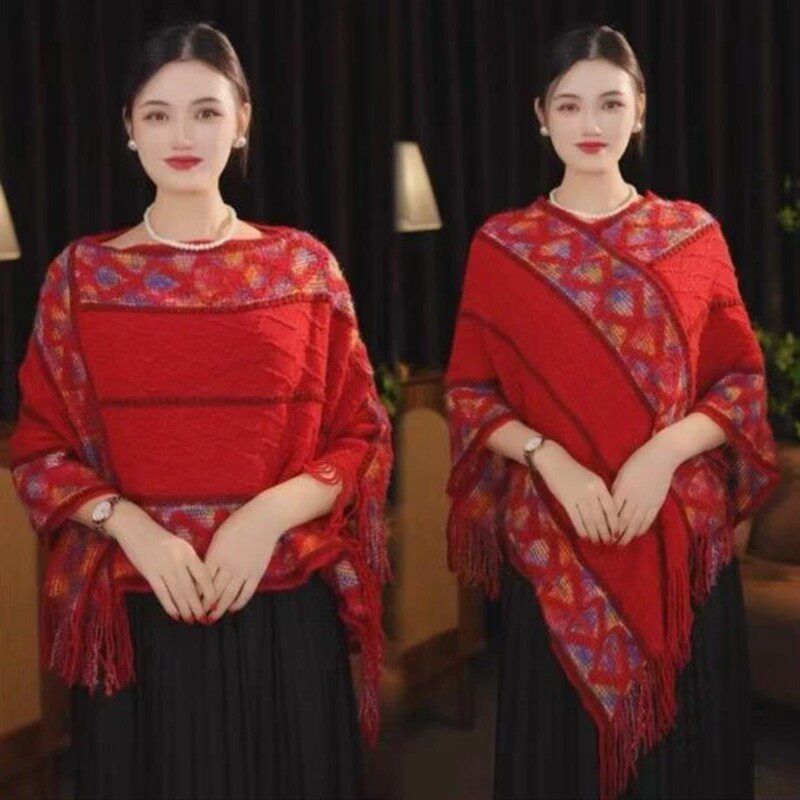 1培韵风尚秋冬新针织民族风套头披肩女加厚保暖旅行围脖外穿围巾