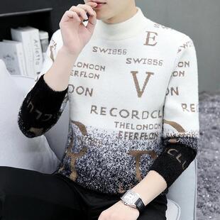 春树集服装旗舰水貂绒冬季加绒加厚半高领毛衣男水貂绒针织衫第波