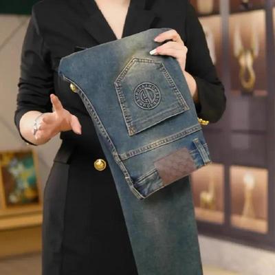 静岚严选秋冬新l款高端小脚牛仔裤男士复古蓝高弹力修身八分九