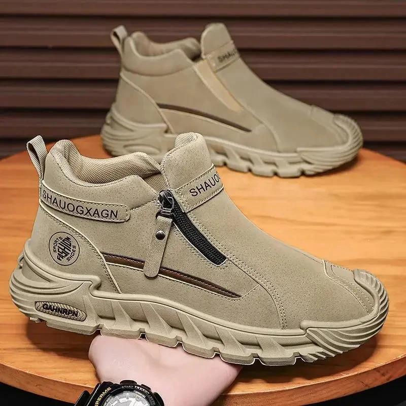 洛羽男鞋秋冬拉链工v装鞋运动休闲鞋户外登山百搭耐磨防滑软底软