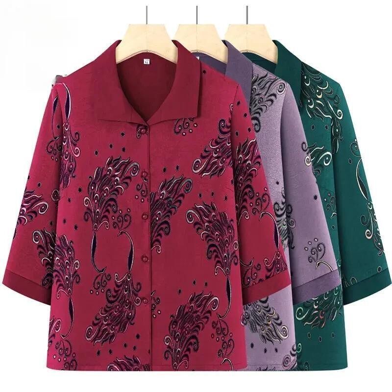Mocaca轻奢中老年女装奶奶夏装衬衫老人上衣妈妈装夏季衬衣服气质
