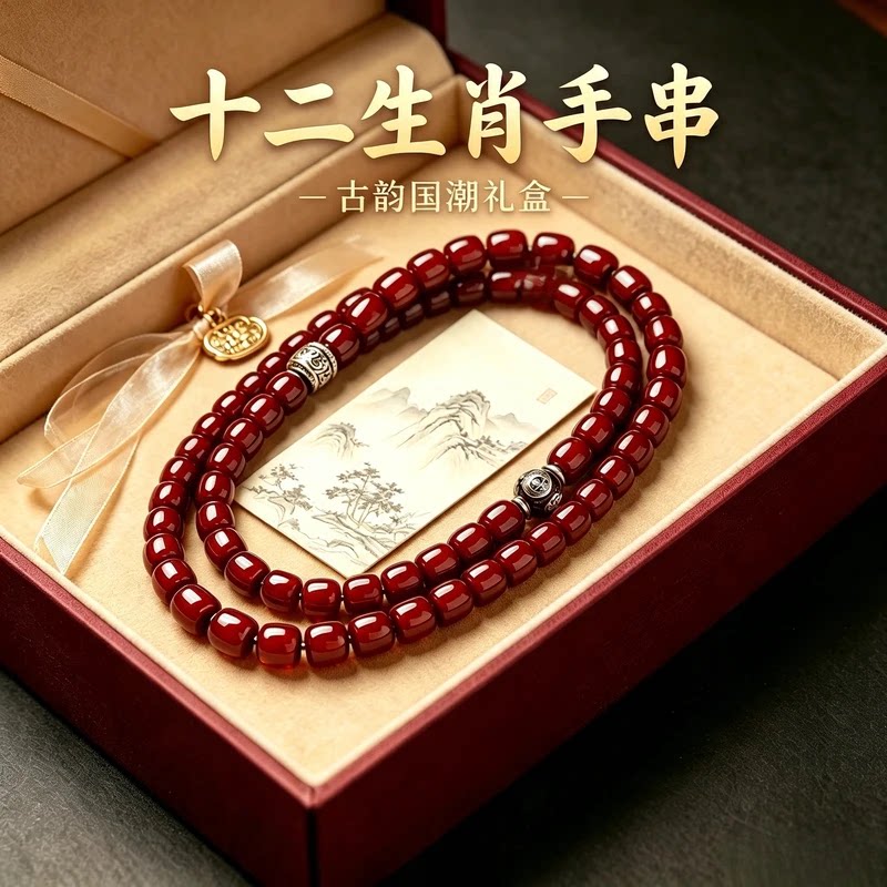 辰瑞坊2木质手链辰瑞奢选新中式祥云桶珠十二生肖玉化菩提双圈