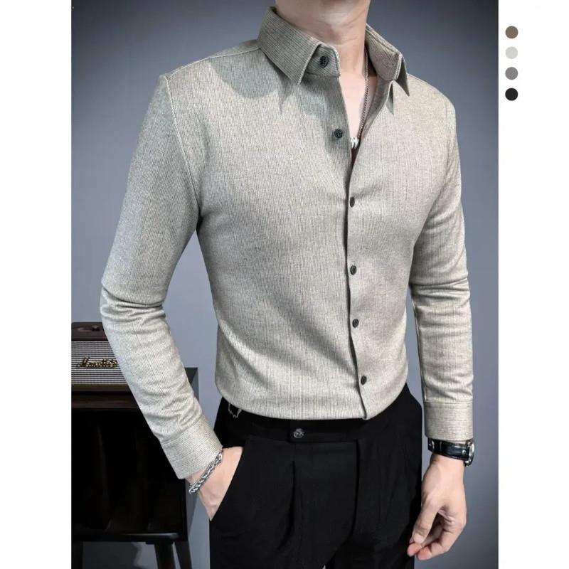 博哥轻奢男装秋冬新C款毛呢男士衬衫保暖商务休闲时尚轻奢长袖衬