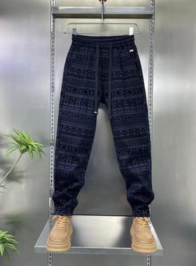 凯登鹿轻奢新款国风植绒加厚加绒防风保暖商务休闲男士裤子