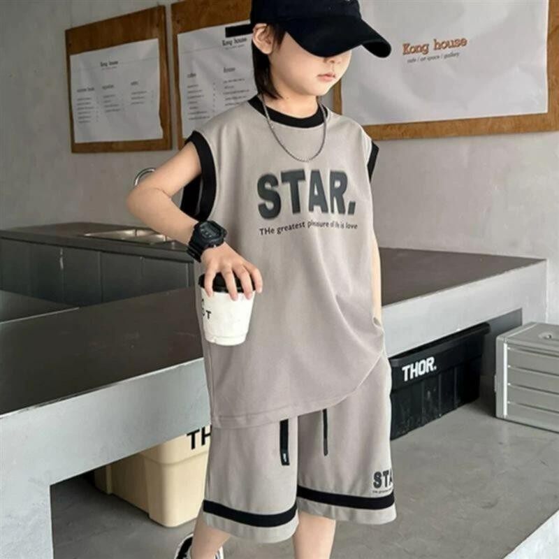 曜晨童品馆1男童套装儿童夏装新中大童短裤男孩运动速干两件套装