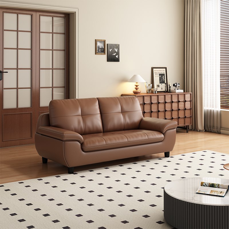 双人位小户d型真皮沙发客厅2025年新款复古风三人头层牛皮沙发直