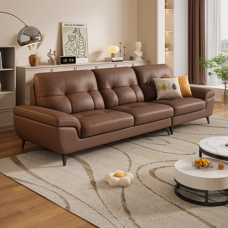 意式奶油风真皮沙发头层牛皮w小户型客厅2025年新款直排高靠背