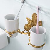 蝶陶专利轻奢壁挂牙刷架漱口单双杯架卫生间复古黄铜情侣洗漱杯架