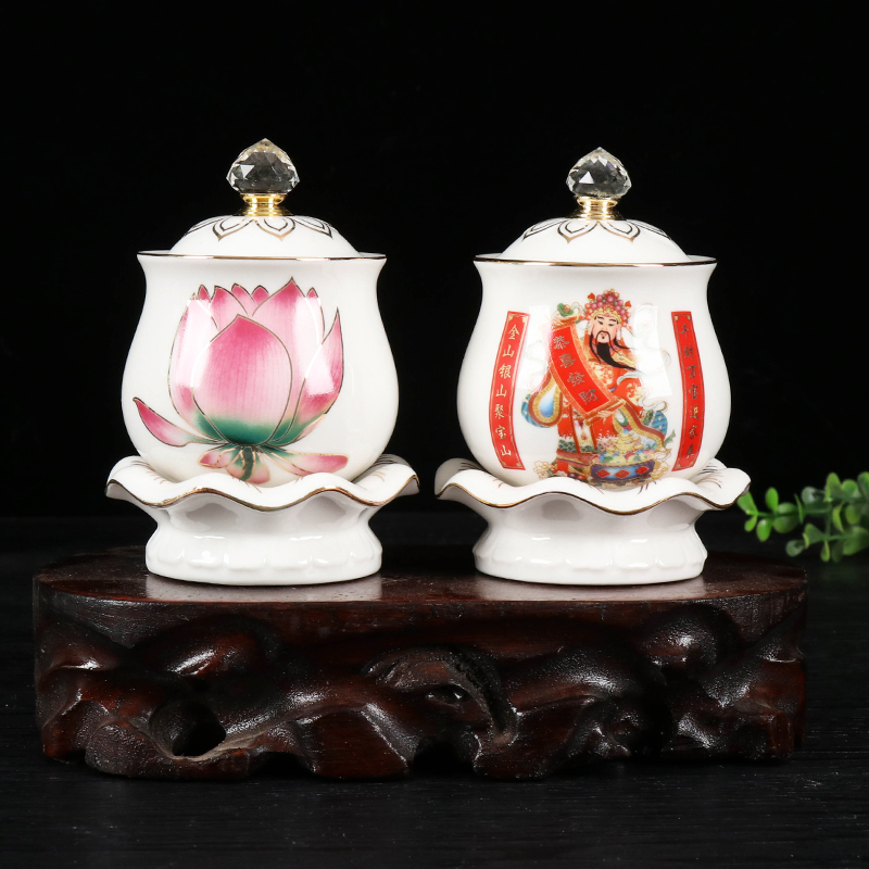 佛前供水杯陶瓷观音净水杯家w用供奉财神仙家莲花供茶杯道家圣水