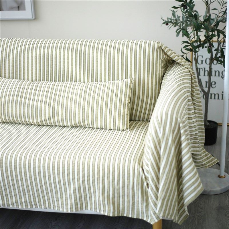 侘寂风全棉色织沙发巾夏凉薄款客厅F沙发套罩巾防尘全包加宽盖巾