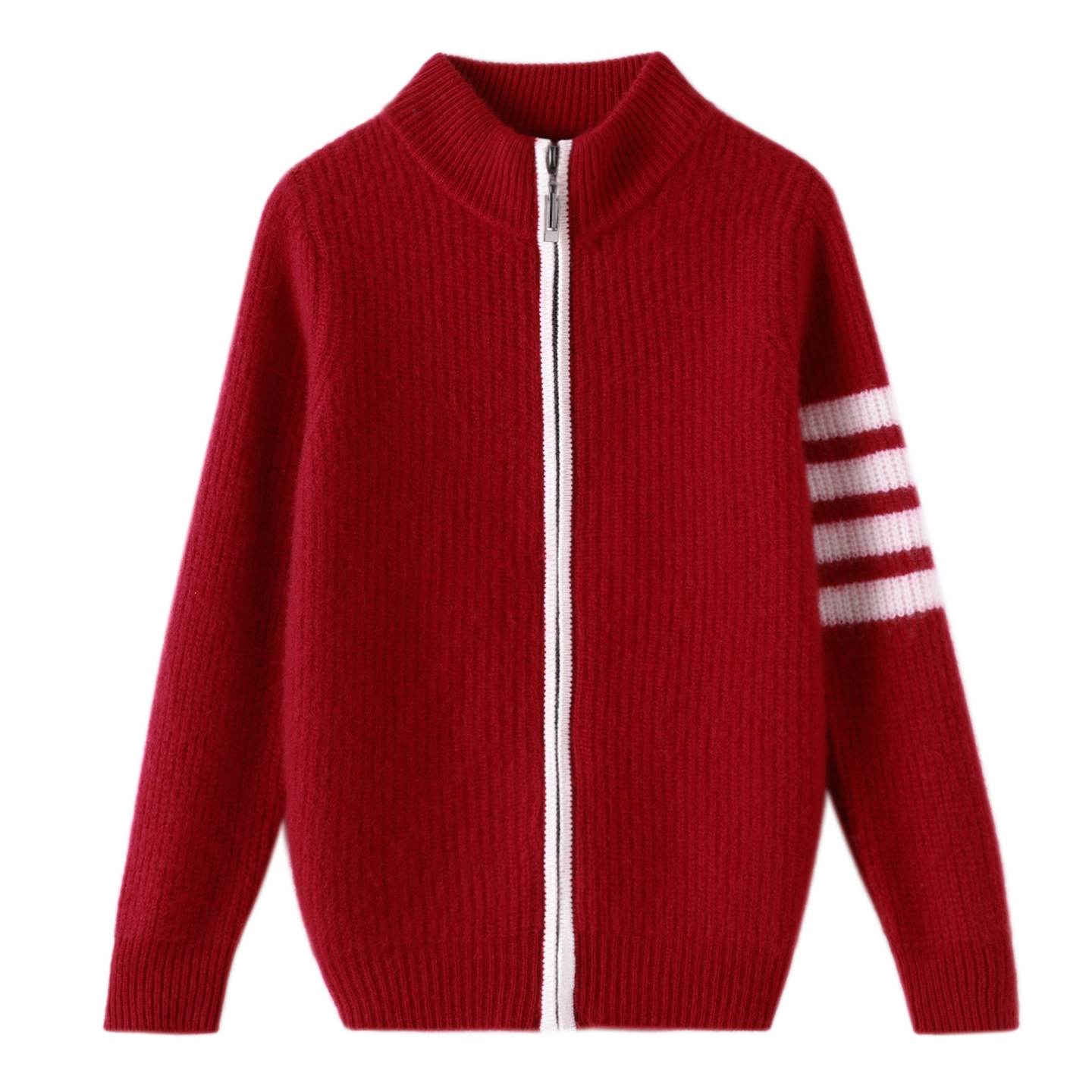 中大童半高领加厚纯羊毛拉链开衫