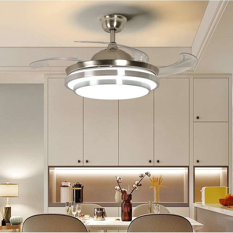 餐厅风扇灯隐形吊扇灯卧室led简约时尚变频客厅四色变光家用灯饰