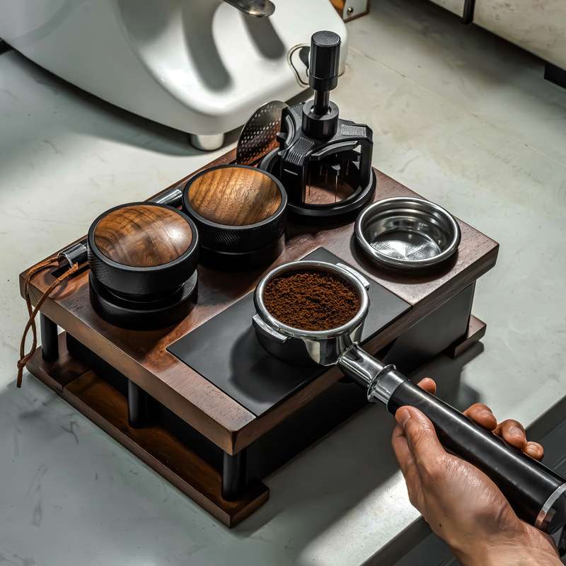 双层咖啡机压粉座51-58mm实木收纳填压底座粉渣盒 咖啡手柄支架