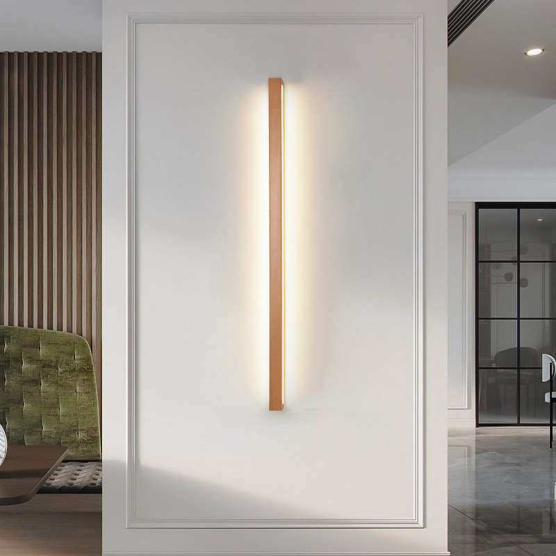 线条简约实木长条壁灯镜前灯背景墙灯酒店门厅卧室床头LED实木灯