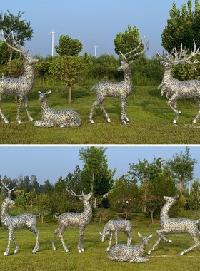 不锈钢发光鹿雕塑户外麋鹿造型彩灯镂空亮化动物小区景观装饰摆件