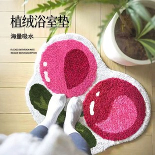 可爱樱桃家用吸水防滑地垫客厅卧室床边毯浴室卫生间门垫植绒地毯